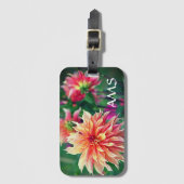 Orange und Pink Dahlia Blume Initials Gepäckanhänger (Vorderseite Vertikal)