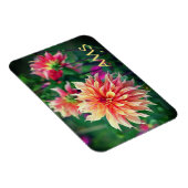 Orange und Pink Dahlia Blume Initials Magnet (Rechte Seite)