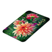 Orange und Pink Dahlia Blume Initials Magnet (Linke Seite)