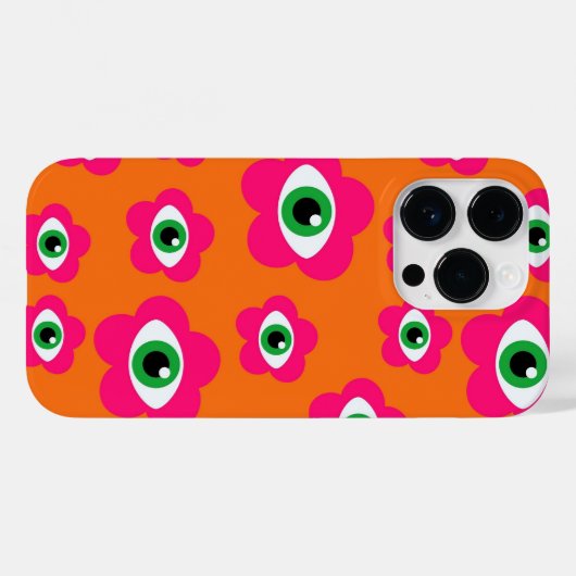 Orange und Pink Evil Eye Blume Retro iPhone Case (Rückseite (Horizontal))