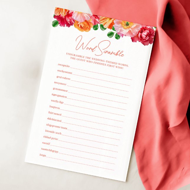 Orange und Pink Floral Bridal Word Scramble Game (Von Creator hochgeladen)