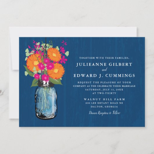 Orange und Pink Gerber Daisies Mason Jar Einladung (Vorderseite)