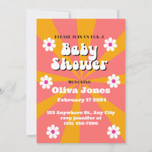 Orange und Pink Groovy Retro Baby Shower  Save The Date