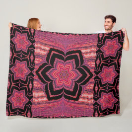 Orange und Pink Lotus in Schwarz Fleece Blankon