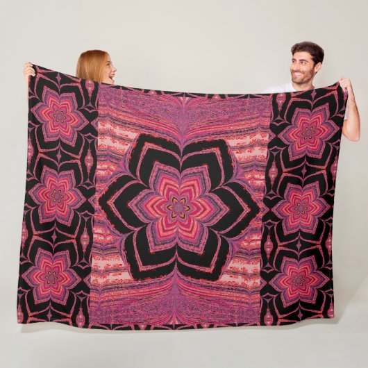Orange und Pink Lotus in Schwarz Fleece Blankon (Beispiel)