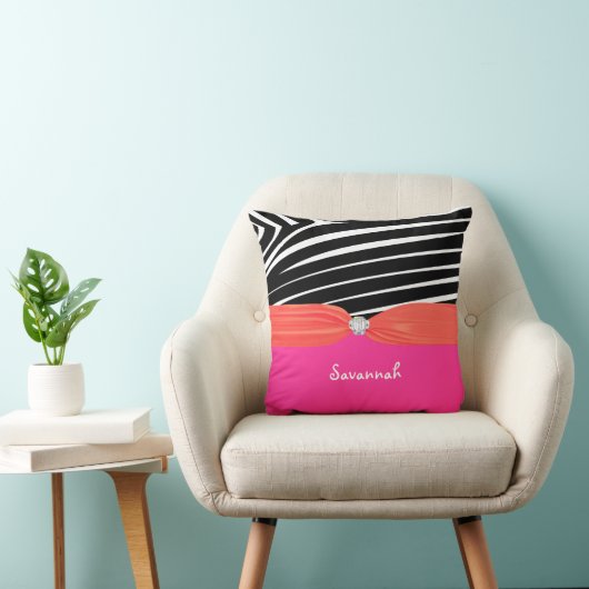 Orange und Pink Personalize Stilvolle Zebra Pillow Kissen (Stuhl )