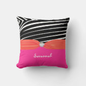Orange und Pink Personalize Stilvolle Zebra Pillow Kissen (Vorderseite)