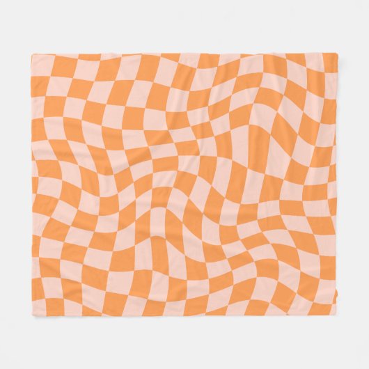Orange und Pink Psychedelic Checkered Groovy Grid Fleecedecke (Vorderseite (Horizontal))