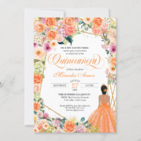 Orange und Pink Roses Peach Floral Quinceanera Inv