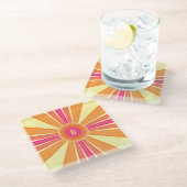 Orange und Pink Sunshine Glasuntersetzer (Schrägansicht)