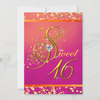 Orange und Pink Sweet Sixteen Party Einladung