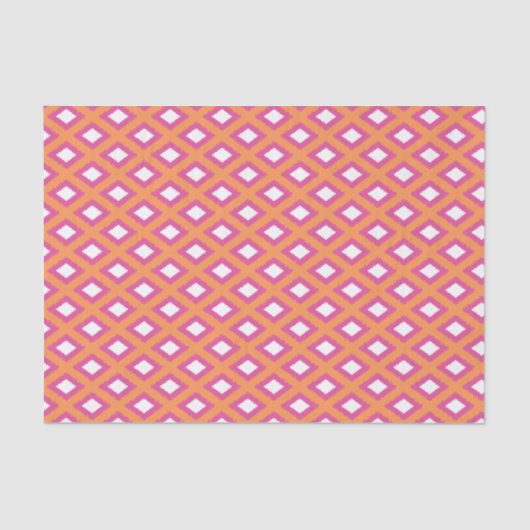 Orange und Pink Tribal Diamond Ikat Muster Seidenpapier (Vorderseite)
