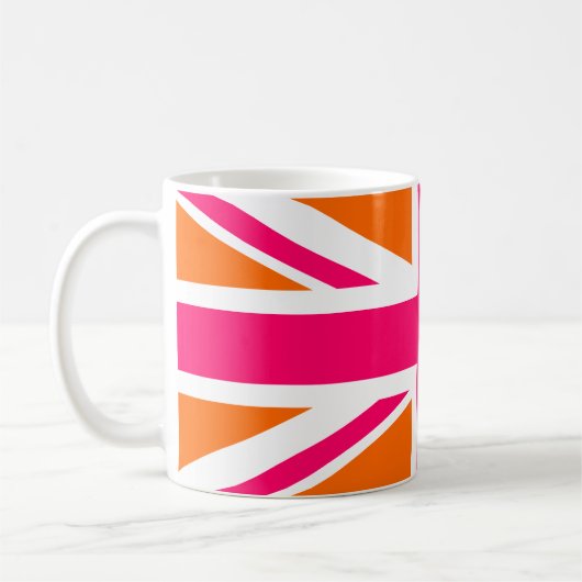 Orange und Pink Union Jack Kaffeetasse (Links)