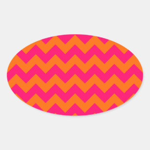 Orange und Pink Zickzack Ovaler Aufkleber