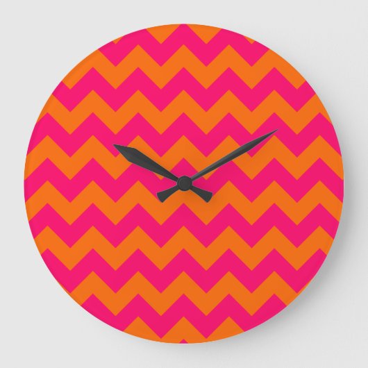 Orange und Pink Zigzag Große Wanduhr (Vorderseite)