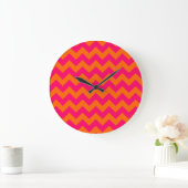 Orange und Pink Zigzag Große Wanduhr (Zuhause)