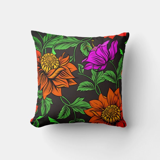 Orange- und Purple-Blumen  Kissen (Vorderseite)