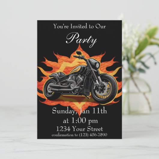 Orange und Red Erleben Sie das Flammen-Bike-Party! Einladung (Stehend Vorderseite)