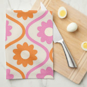 Orange und Rosa Blume auf Retro Ogee Geschirrtuch (Viertel Falte)