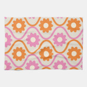 Orange und Rosa Blume auf Retro Ogee Geschirrtuch (Horizontal)