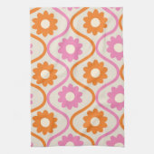 Orange und Rosa Blume auf Retro Ogee Geschirrtuch (Vertikal)