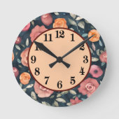 orange und rosa, blumengeschmückt runde wanduhr (Vorderseite)