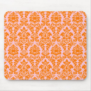 Orange und Rosa Damask Mousepad