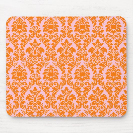 Orange und Rosa Damask Mousepad (Vorne)