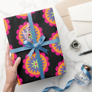 orange und rosa florale Formen Illustration Geschenkpapier