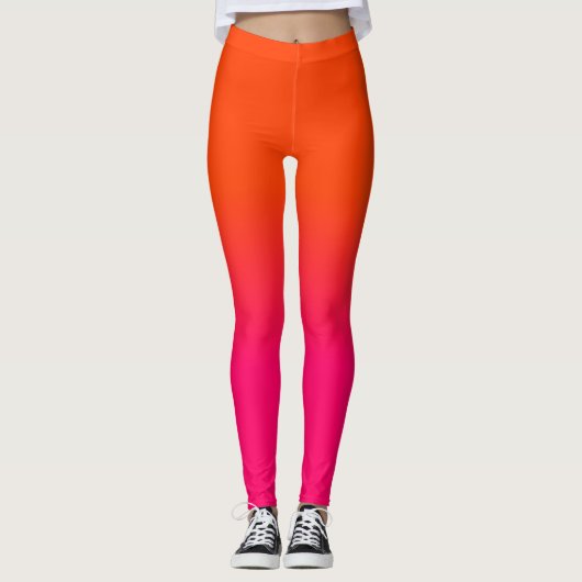 Orange und rosa Ombre Schatten-Neonneonfarbe Leggings (Vorderseite)
