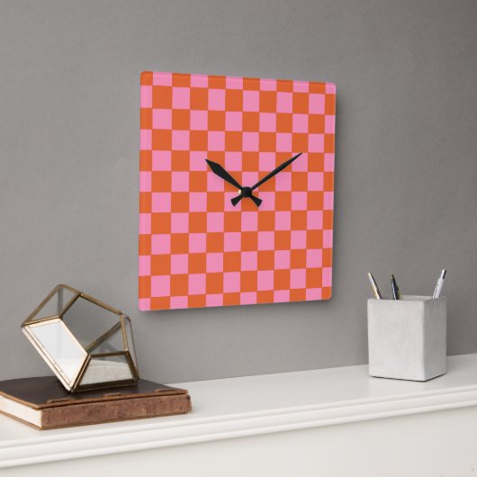 Orange und Rosa Quadratische Wanduhr (Büro)