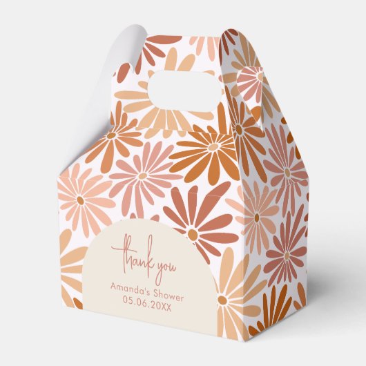 Orange und rosa Retro Floral Groovy Baby Gable Geschenkschachtel (Vorderseite)