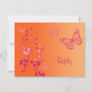 Orange und rosa Schmetterlinge Antwortkarte RSVP Karte