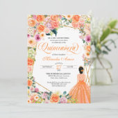 Orange und Rosa Sommerrosen Quinceanera Einladung (Stehend Vorderseite)