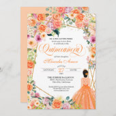 Orange und Rosa Sommerrosen Quinceanera Einladung (Vorne/Hinten)