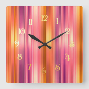 Orange und rosa Streifen Quadratische Wanduhr