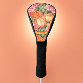 Orange und rosa Tulpenblüten personalisiert Golf Headcover
