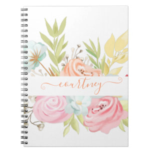 Orange und rosa Wasserfarbe floral personalisiert Notizblock