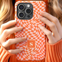 Orange und Rosa Wavy Checked Mit Monogramm
