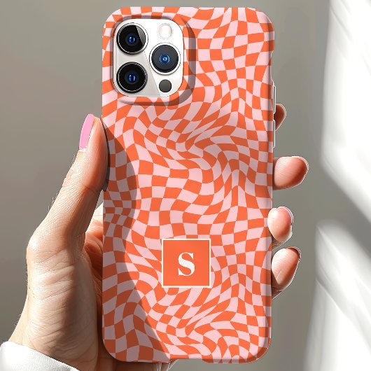 Orange und Rosa Wavy Checked Mit Monogramm Case-Mate iPhone Hülle
