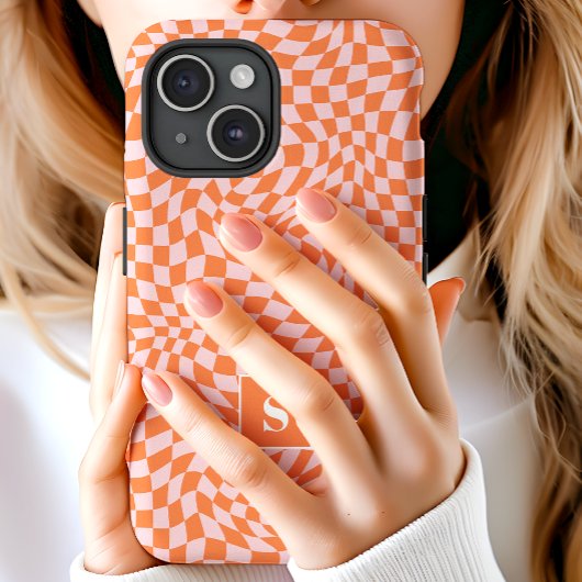 Orange und Rosa Wavy Checked Mit Monogramm Case-Mate iPhone Hülle
