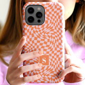Orange und Rosa Wavy Checked Mit Monogramm Case-Mate iPhone Hülle