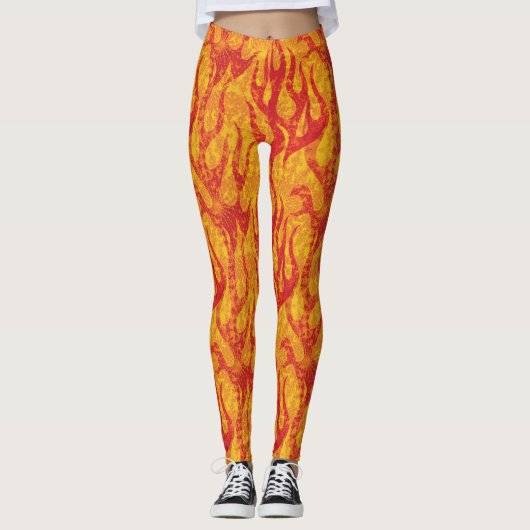 Orange und Rot flammt Fraktal Leggings (Vorderseite)