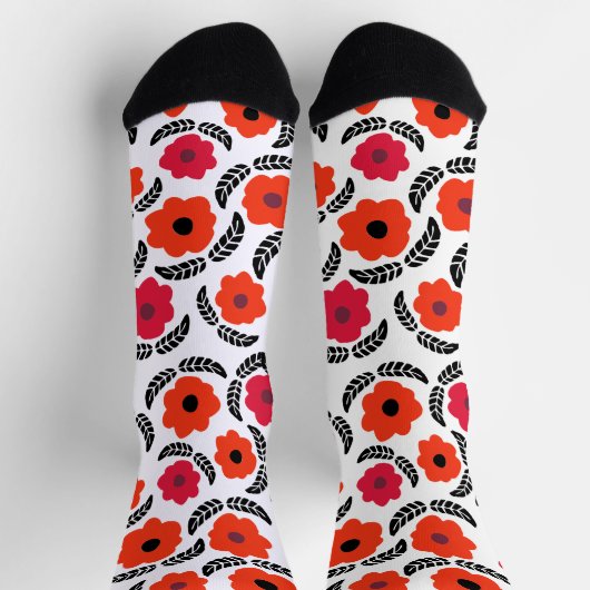 Orange und Rot Moderne Blumen Socken (Oben)