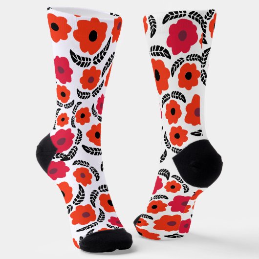 Orange und Rot Moderne Blumen Socken (Gewinkelt)