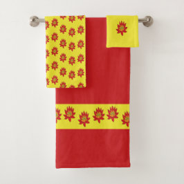 Orange und rote Blume auf gelb Badhandtuch Set