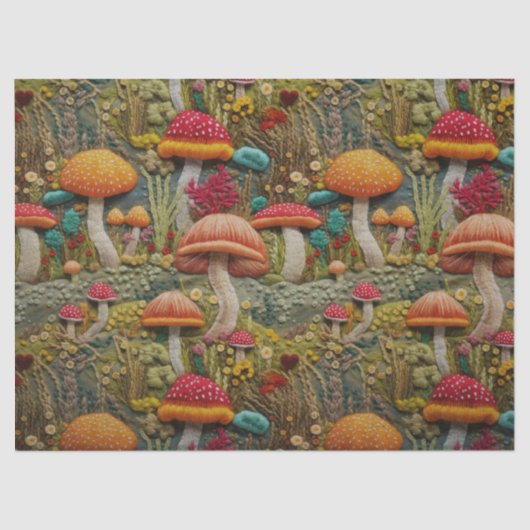 Orange und Rote Pilzstickerei Dekoupage Seidenpapier (Vorderseite)