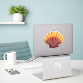Orange und Rote Scallop-Muschel Aufkleber (Laptop auf Schreibtisch)