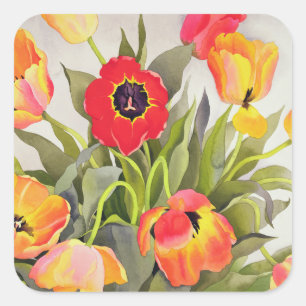 Orange und Rote Tulips Quadratischer Aufkleber