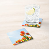 Orange und rote Tulpen von unterhalb Rechteckiger Pappuntersetzer (Vor Ort)